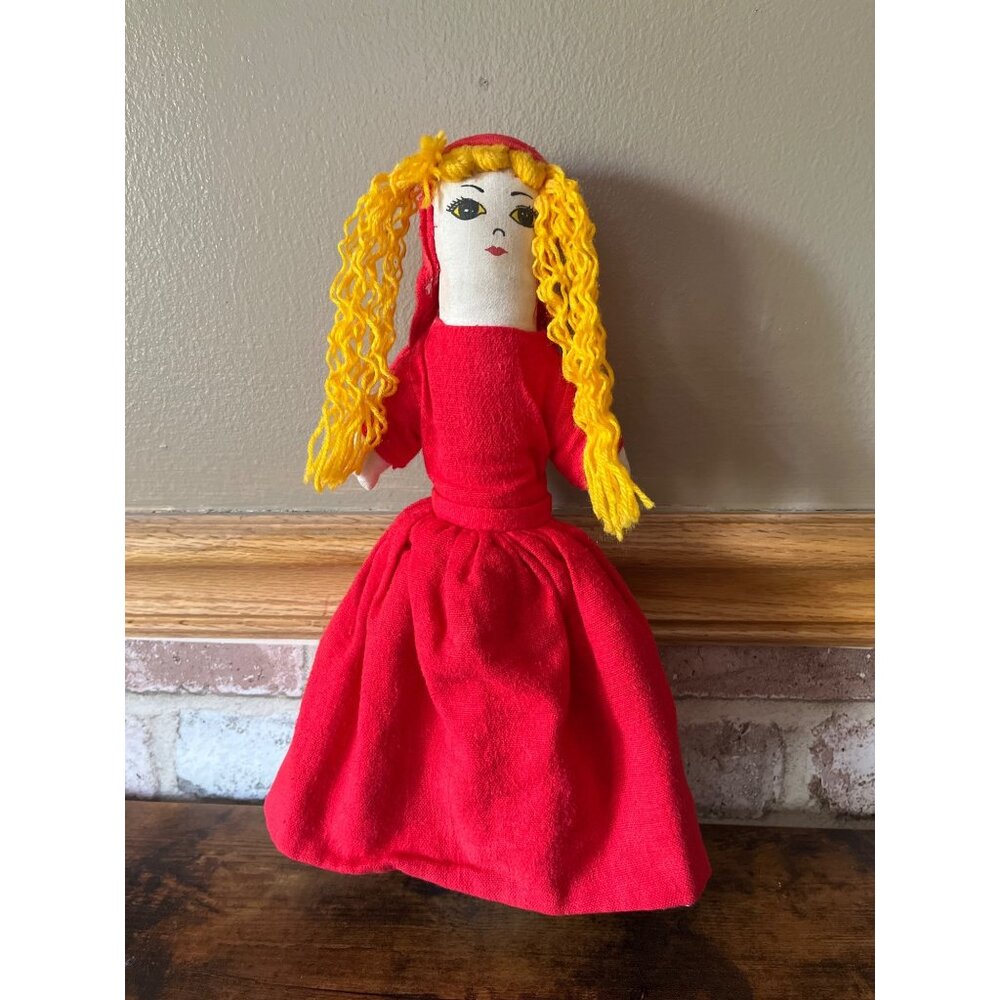 Vintage 3 in 1 Rag Doll Granny  Red-Riding Hood & Wolf Quilted Fabric Lace Doll